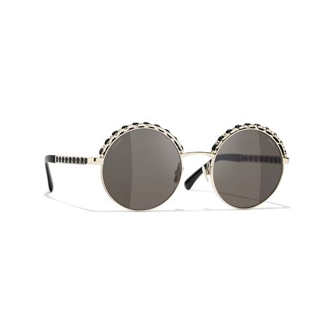 Round Sunglasses Metal & Calfskin Gold & Black..